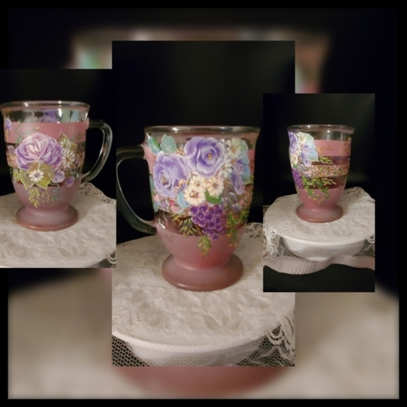 Earthy Hand painted mug, large coffee cup with painted roses and daisies - Picture 3 of 12